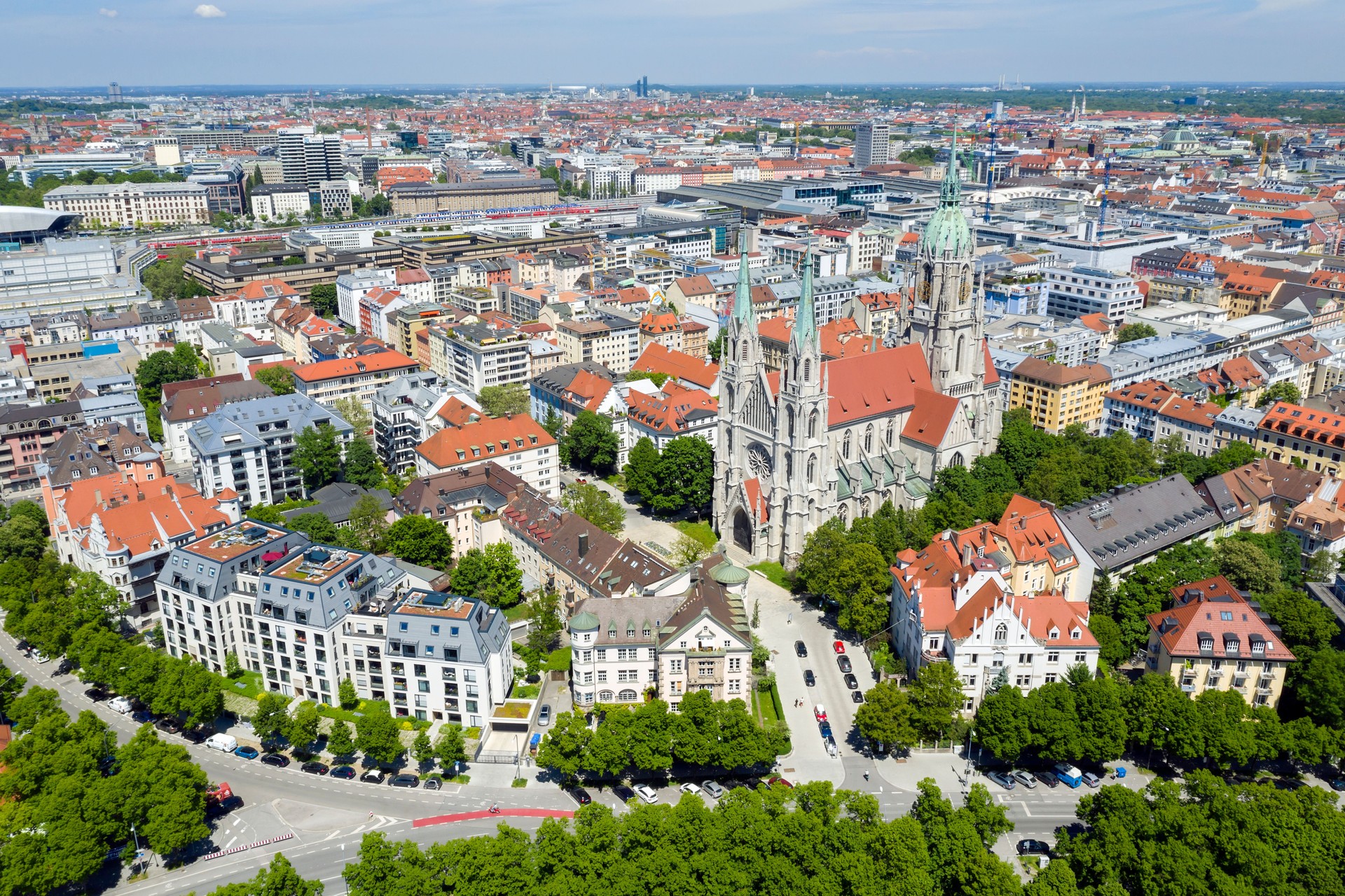 Aerial View of Central Munich, Germany